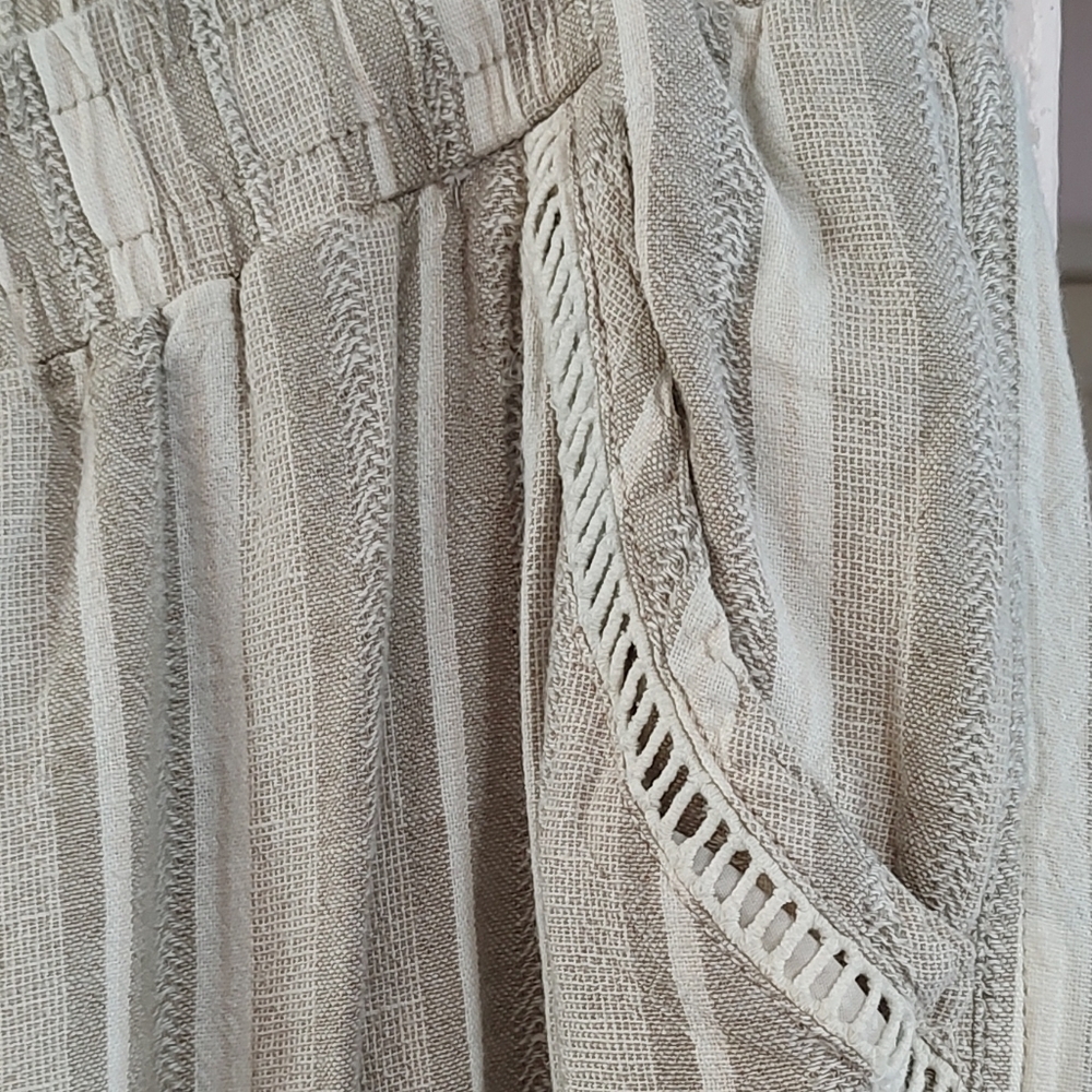 Briggs Beige/White Pull On Striped Wide Leg Linen Blend Pants Size XL - Picture 3 of 5